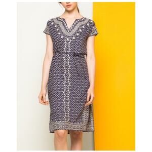 Women's THML Navy Tan Embroidered Boho Lined Dress Size Medium